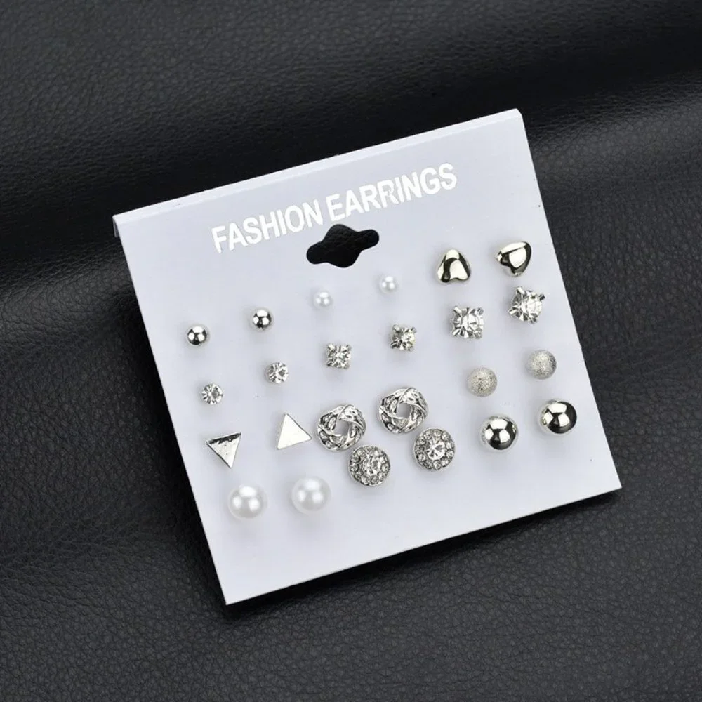 😍12 Pair 925 Silver Geometric Crystal Stud Earring Set Mix for Women, F274
